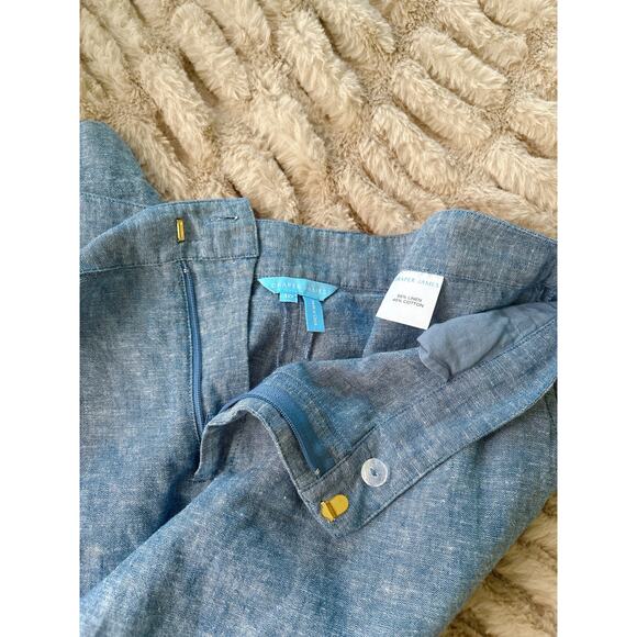 Draper James Linen Pants Size 10 Cropped Straight Leg Pull On Chambray Blue - Picture 4 of 7